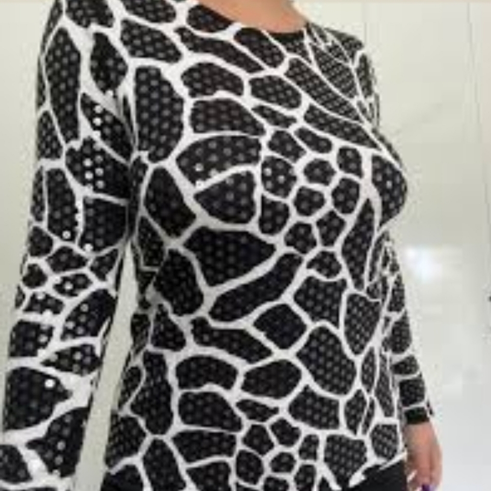 INC Giraffe black/white Sequined embellished Knit Long-sleeve Sweater, Size SP